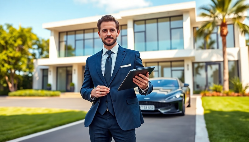 Luxury Real Estate Agent Showcasing Modern Home Luxury Real Estate Agent Showcasing Modern Home