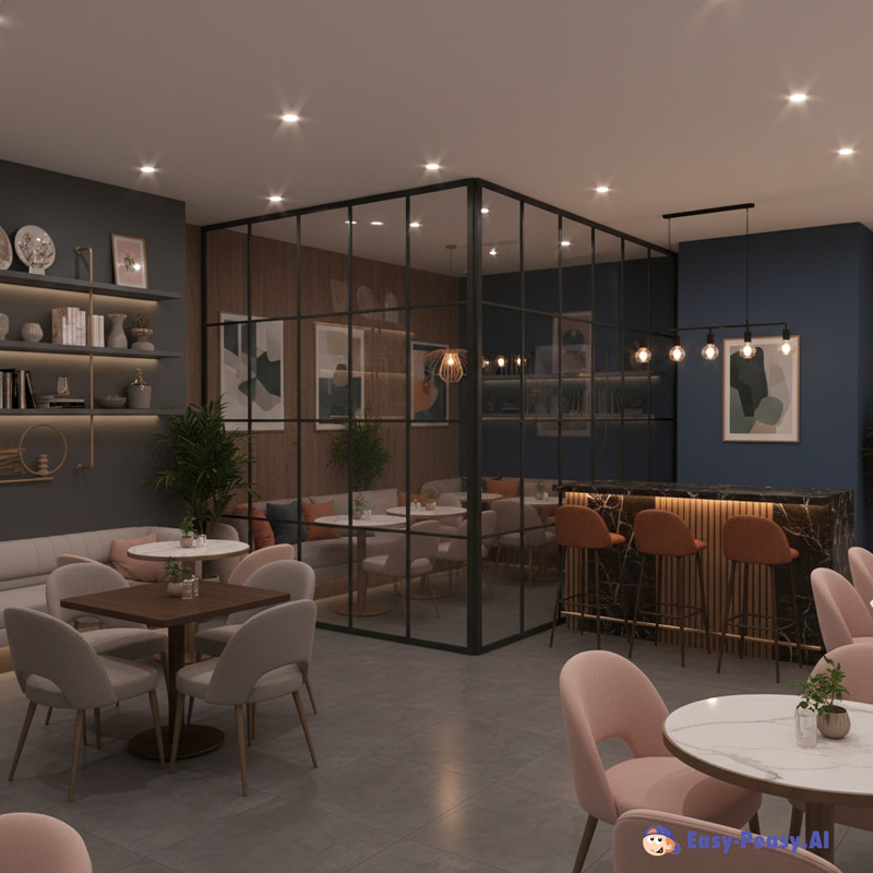 Modern Café Design with Separate Sections