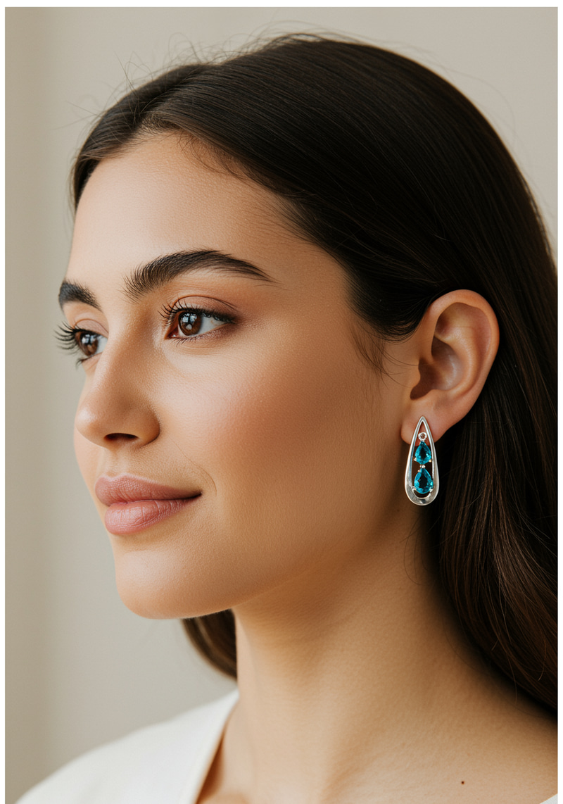 Modern Silver Earrings with Blue Gemstones Modern Silver Earrings with Blue Gemstones