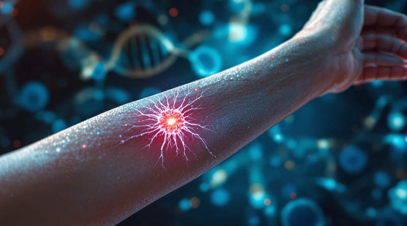 Hyperrealistic Image of Arm Injury and Cell Regeneration Hyperrealistic Image of Arm Injury and Cell Regeneration