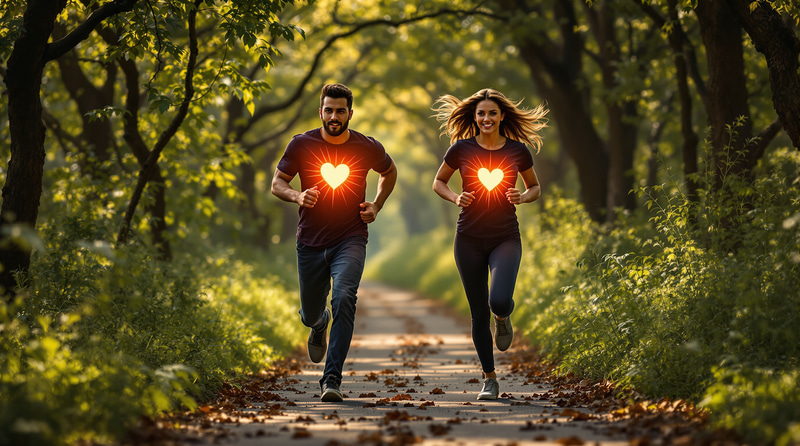 Heart Health: Vibrant Running Couple in Nature Heart Health: Vibrant Running Couple in Nature