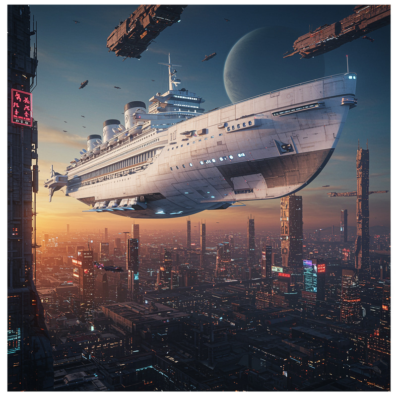 Futuristic Spaceship: Ocean Liner in Flight Futuristic Spaceship: Ocean Liner in Flight