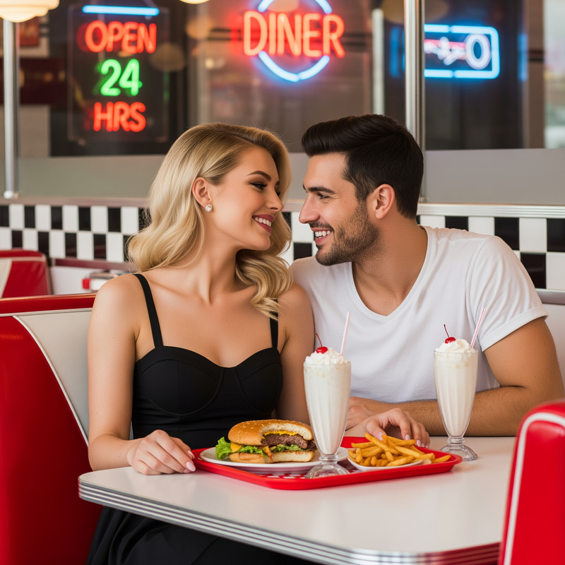 Stunning Blonde Woman in Retro Diner