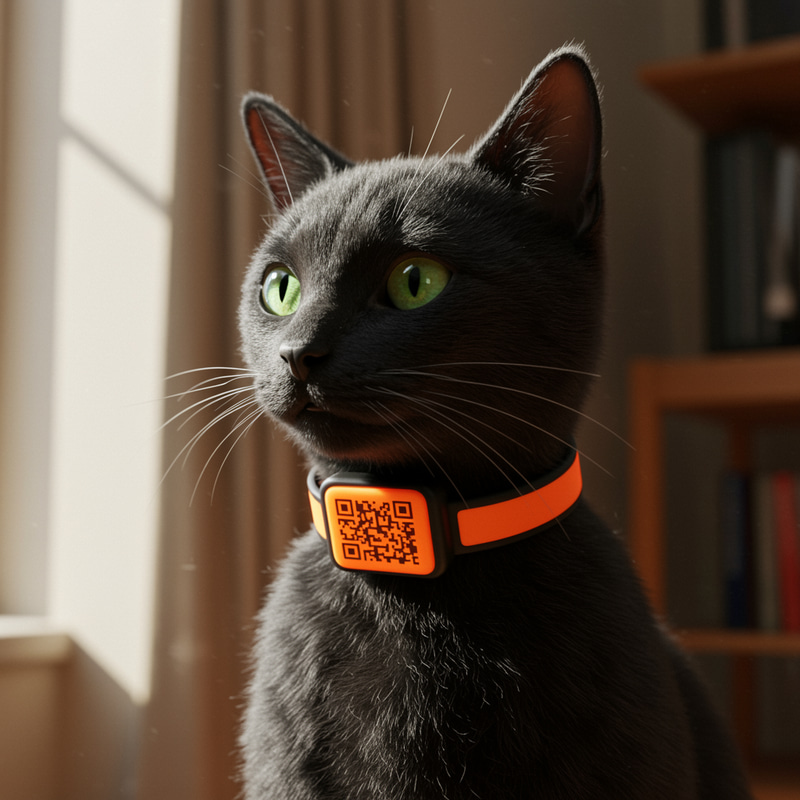 Hyper Realistic Cat Image with QR Collar