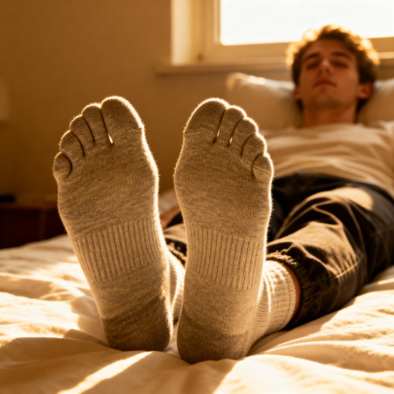 Relaxing Young Man Showcasing Big Soles