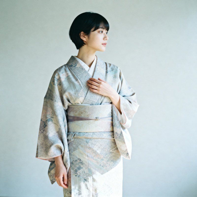 Elegant Kimono Fashion: Full Body Female Model
