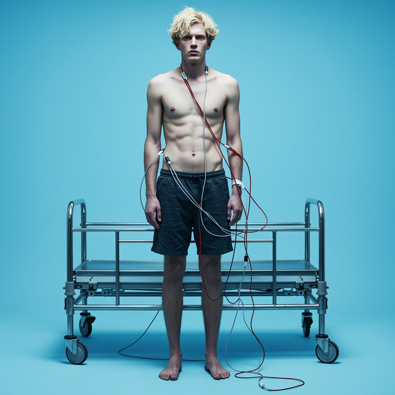 Man with Blonde Hair Connected to Wires