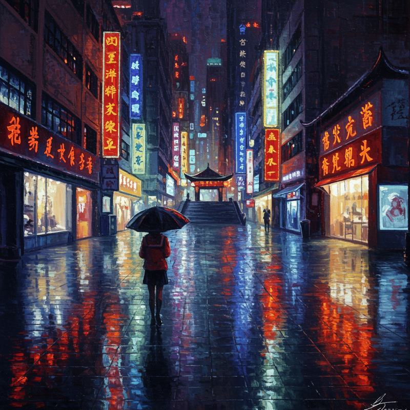 Impressionist Rainy Night Square Art Impressionist Rainy Night Square Art