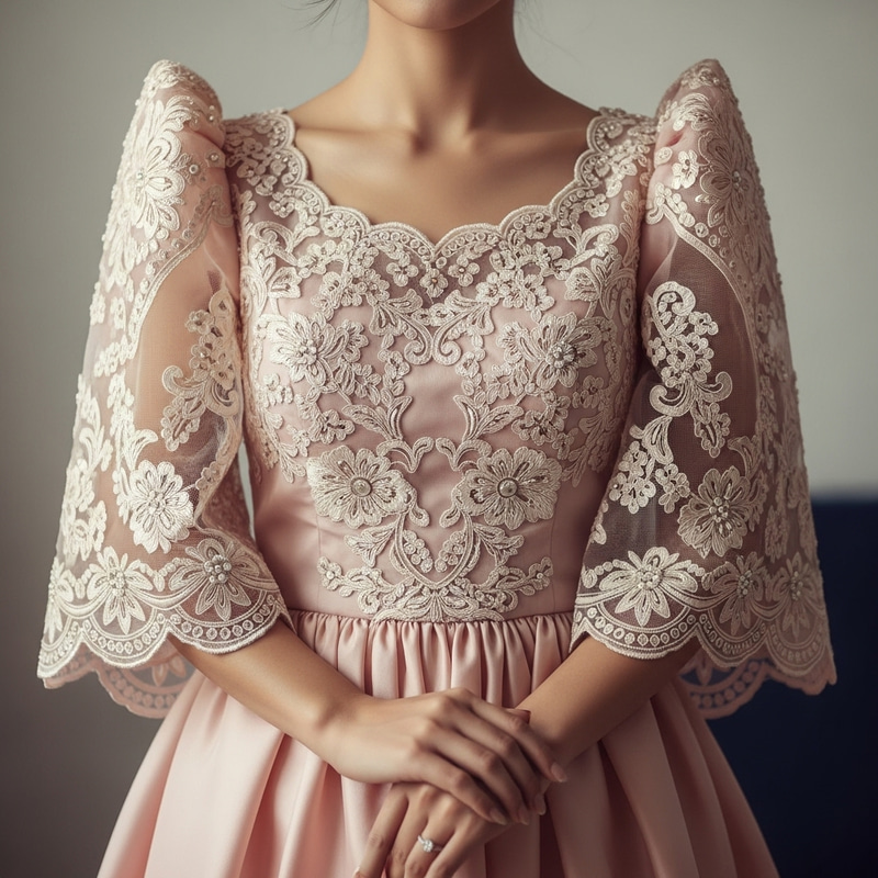 Elegant Filipiniana Terno Sleeves Dress