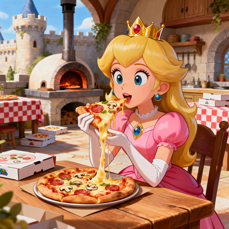 Princess Peach Enjoys Delicious Pizza Princess Peach Enjoys Delicious Pizza