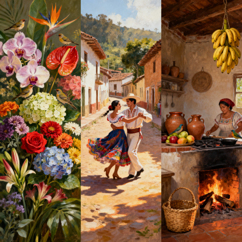 Oil Painting Triptych: Colombian Culture & Nature