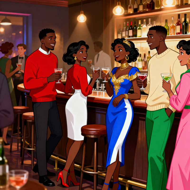 Vibrant Social Scene with Stylish Black Men & Women