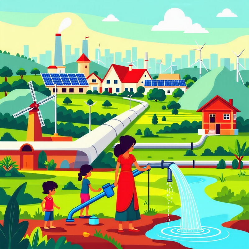 City and Village Landscape with Solar and Windmills City and Village Landscape with Solar and Windmills