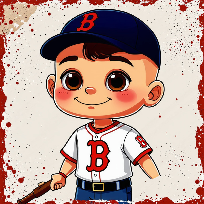 Cartoon Boy Baseball Fan Boston Red Sox Sublimation Design Cartoon Boy Baseball Fan Boston Red Sox Sublimation Design