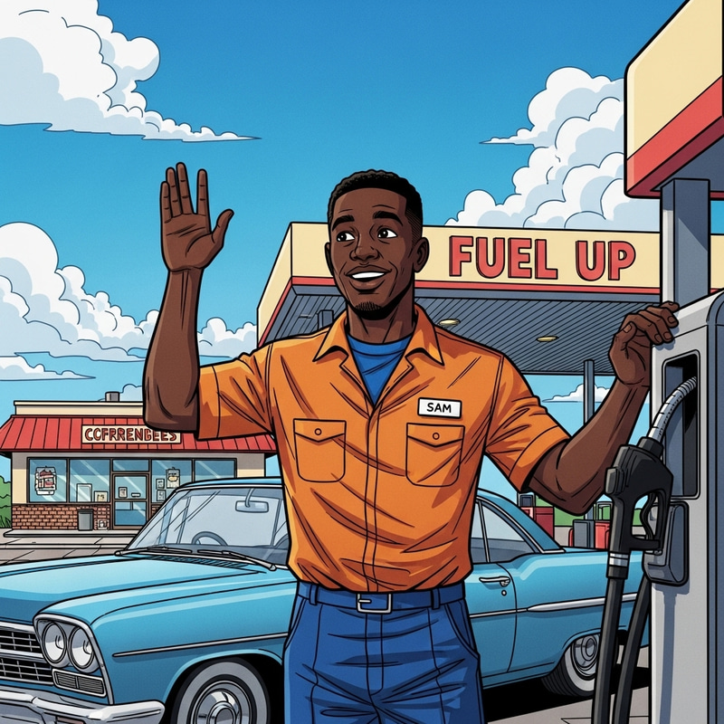 Comic Black Male Petrol Attendant Image