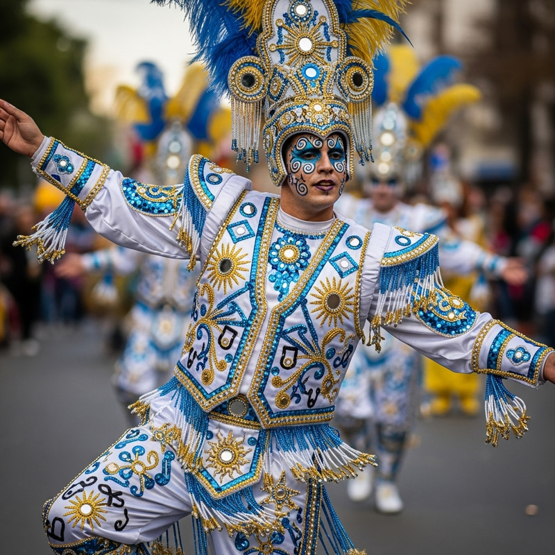 Argentinian Murga Costume in Blue, White & Gold