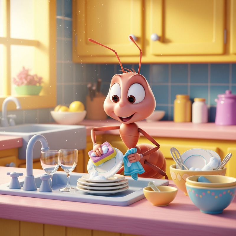 Disney-Inspired Cute Ant Washing Dishes