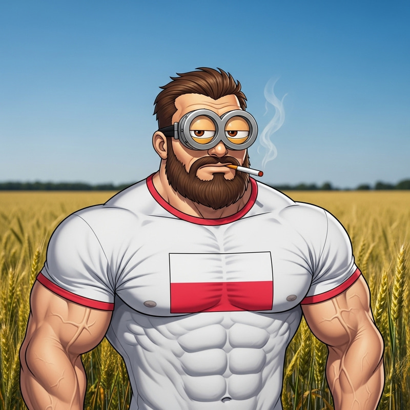 Muscular Cartoon Character with Polish Flair