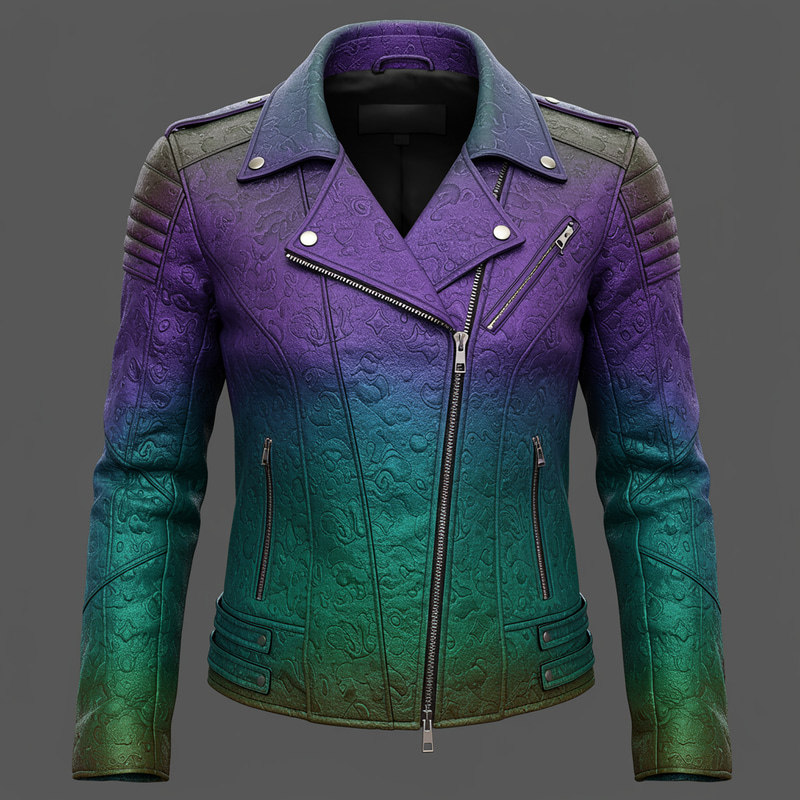 Stylish Leather Jacket in Green Blue & Purple Stylish Leather Jacket in Green Blue & Purple