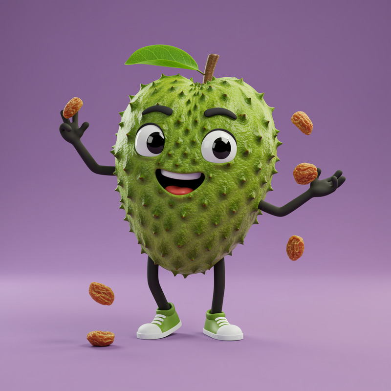 Cheerful 3D Soursop Mascot for Dried Fruit Brand