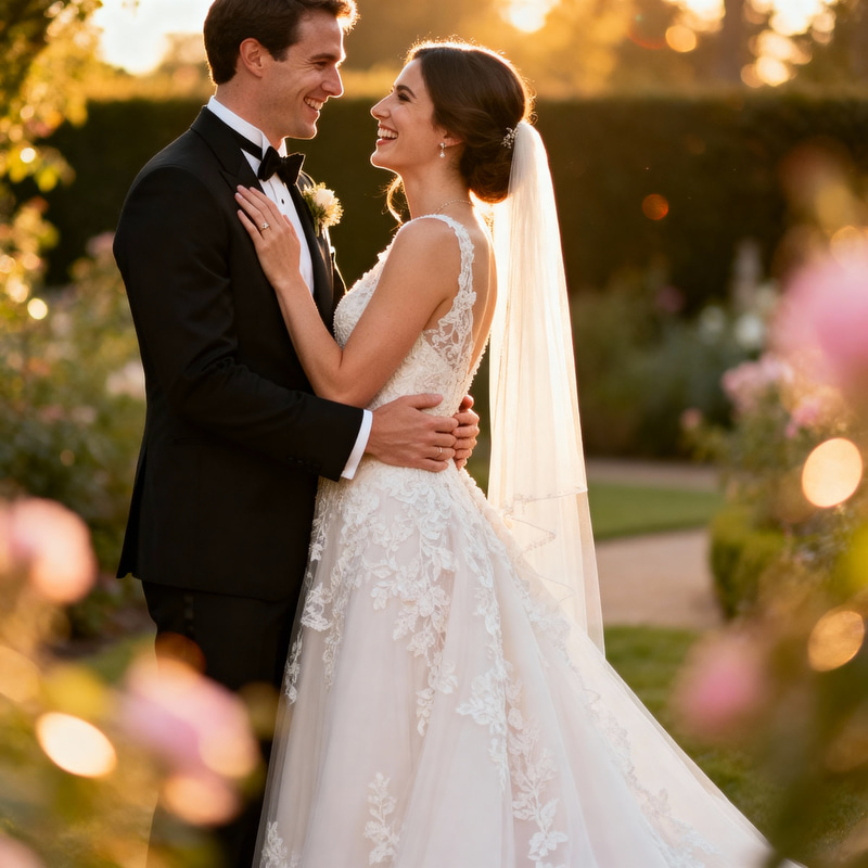 Elegant Wedding Photo of Bride and Groom