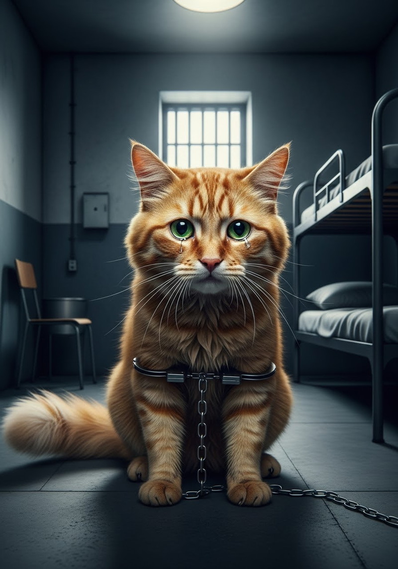 Crying Orange Cat in Handcuffs: A Feline Tale