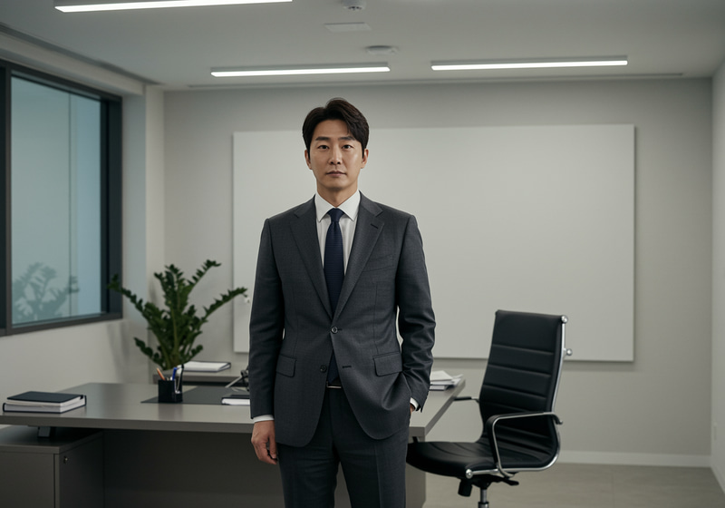 Stylish Korean Man in Dark Office Suit Stylish Korean Man in Dark Office Suit