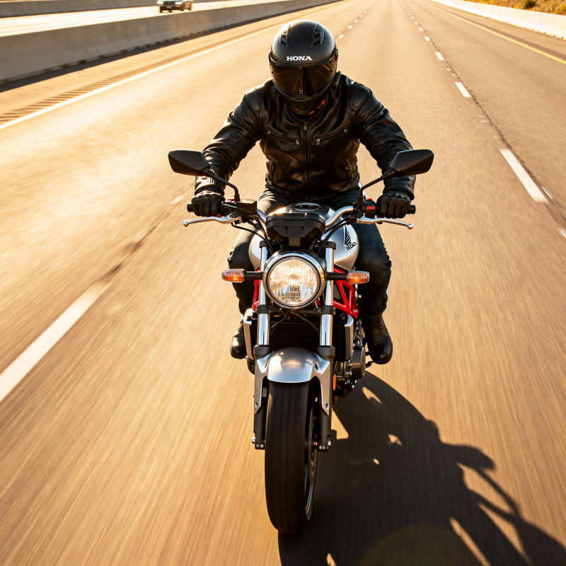 Male Biker on a Honda Motorcycle Male Biker on a Honda Motorcycle