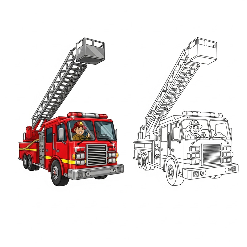 Bright Red Fire Truck Illustration | Fun & Educational Art Bright Red Fire Truck Illustration | Fun & Educational Art