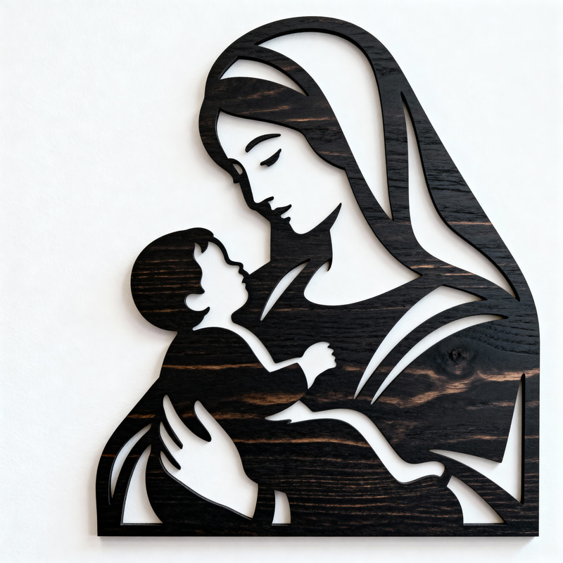 Stylized Virgin Mary and Baby Jesus Wall Art