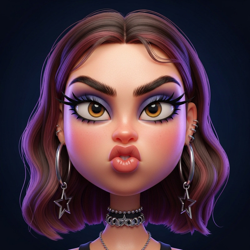 Fierce 3D Cartoon Portrait of a Young Woman