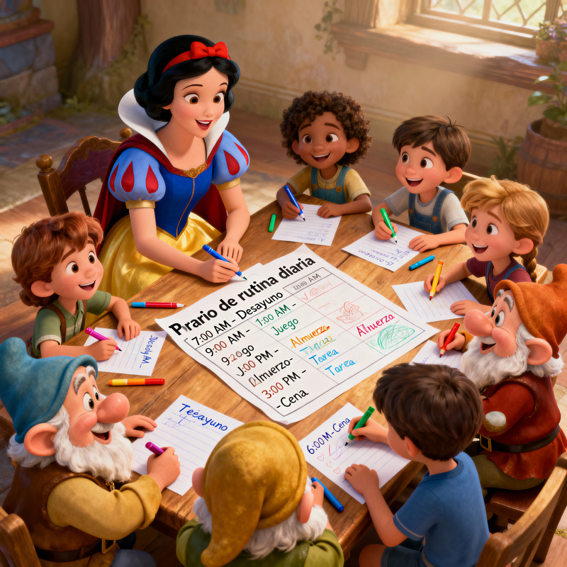 Pixar Style Snow White and Seven Dwarfs Art Pixar Style Snow White and Seven Dwarfs Art