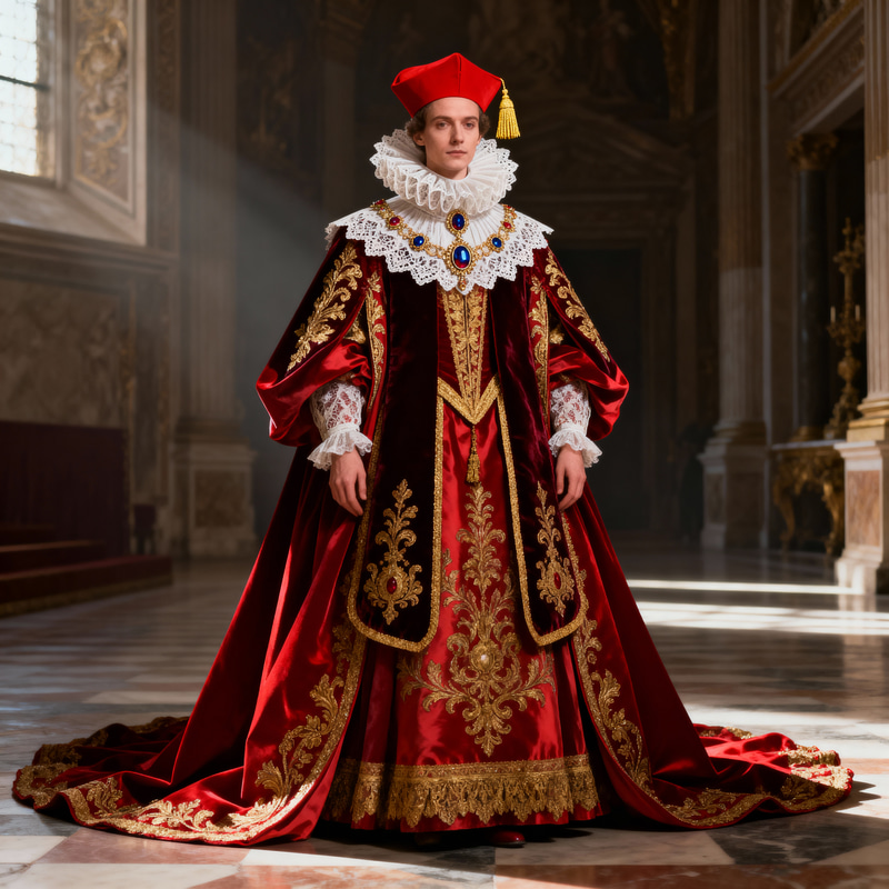 Intricate Cardinal Red Costume with Biretta Intricate Cardinal Red Costume with Biretta
