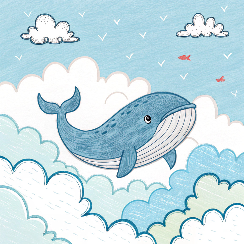 Whale-Shaped Cloud in Childish Drawing Style