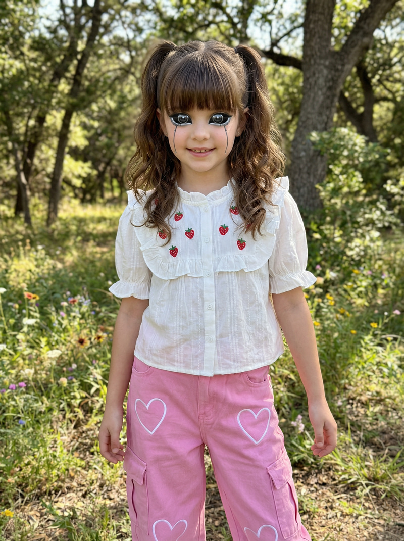 Robotic Girl with Stylish Ponytails in Nature