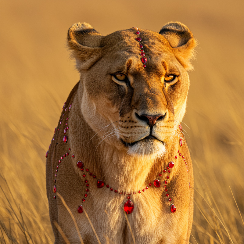Lioness with Stunning Red Gems Lioness with Stunning Red Gems