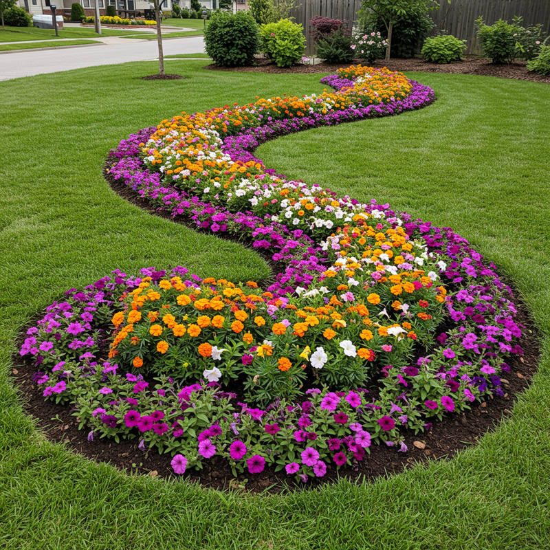 S-Shaped Flower Bed Design Near the Edge S-Shaped Flower Bed Design Near the Edge