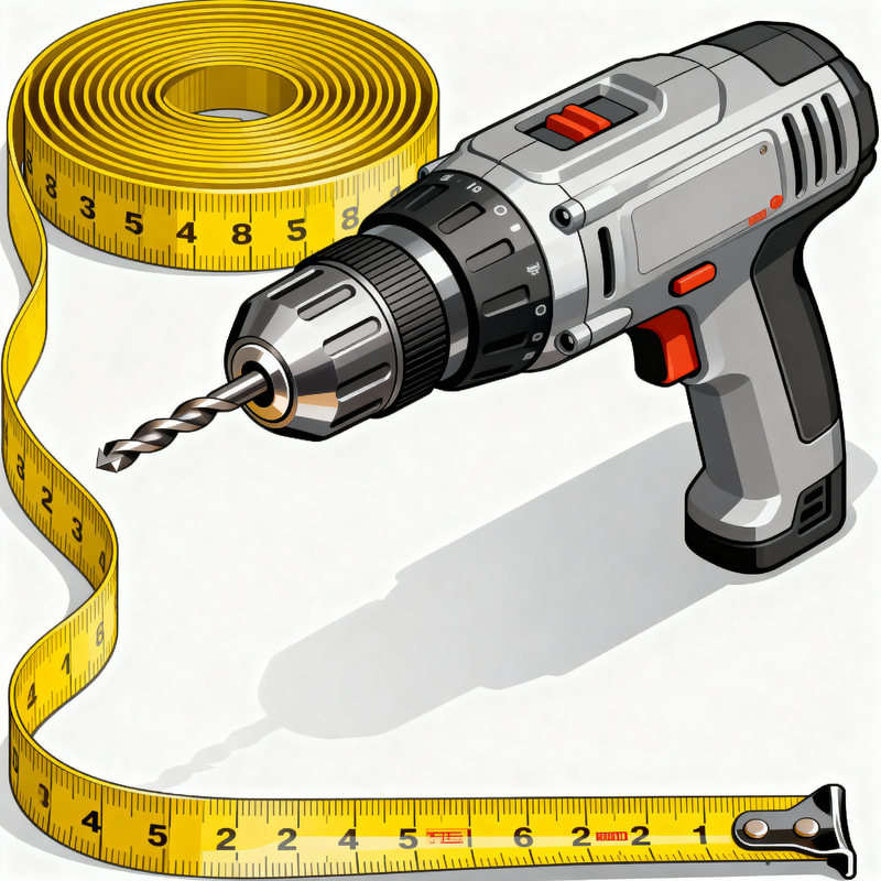 Isometric Drill and Measuring Tape Illustration Isometric Drill and Measuring Tape Illustration