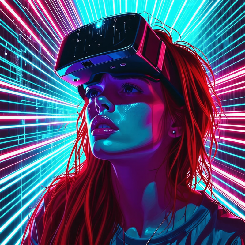 Dystopian Cyberpunk Scene with a Girl Trapped in Virtual Reality Dystopian Cyberpunk Scene with a Girl Trapped in Virtual Reality