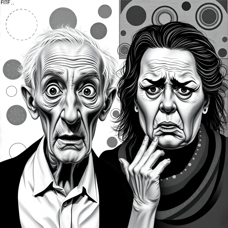 Surprised Elderly Man and Terrified Woman Portrait Surprised Elderly Man and Terrified Woman Portrait