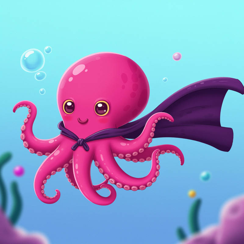 Cute Magenta Octopus with Cape Cute Magenta Octopus with Cape
