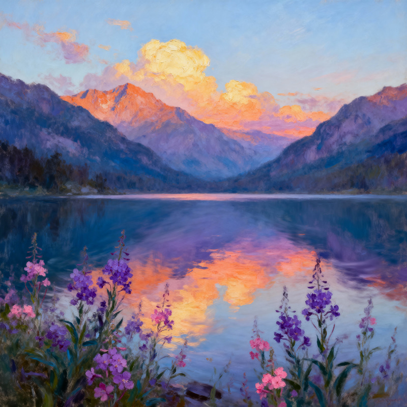 Twilight Serenity: Majestic Lake and Mountains Twilight Serenity: Majestic Lake and Mountains