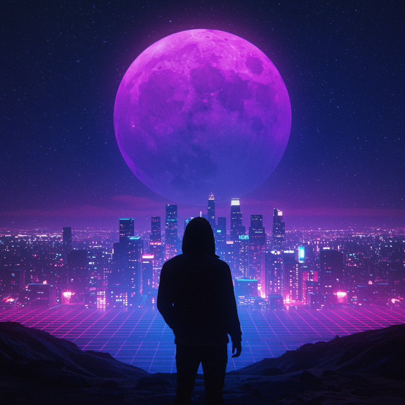 Retro-Futuristic Night Scene in Neon Colors