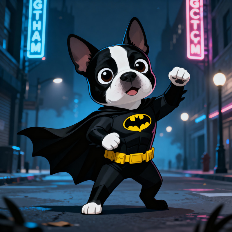 Boston Terrier as Batman - Superhero Pup Art
