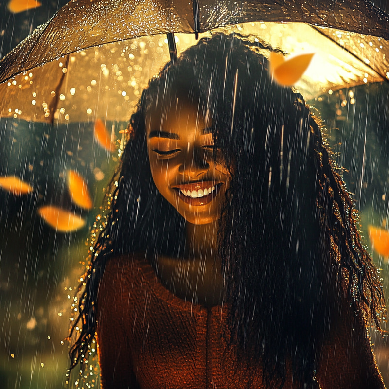 Joyful Black Model Embracing Rain - Ethereal Portrait Joyful Black Model Embracing Rain - Ethereal Portrait