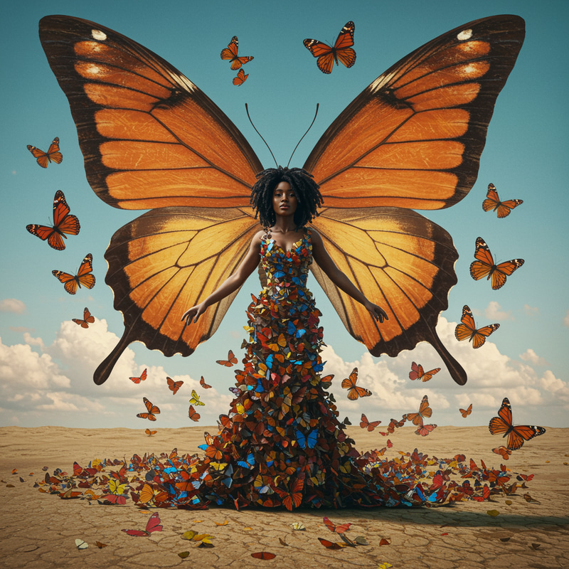 Stunning Woman in Butterfly Dress | Micro Locs Fashion