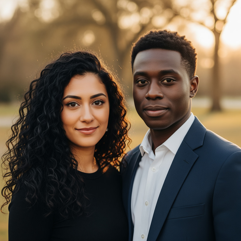 Beautiful Couple: Curly Black Hair and Brown Eyes