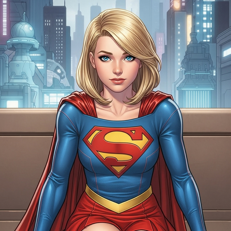 Supergirl in Futuristic City - DC Comic Art