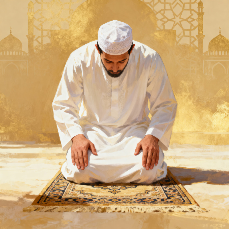 Faceless Muslim Man in Prayer Position Faceless Muslim Man in Prayer Position