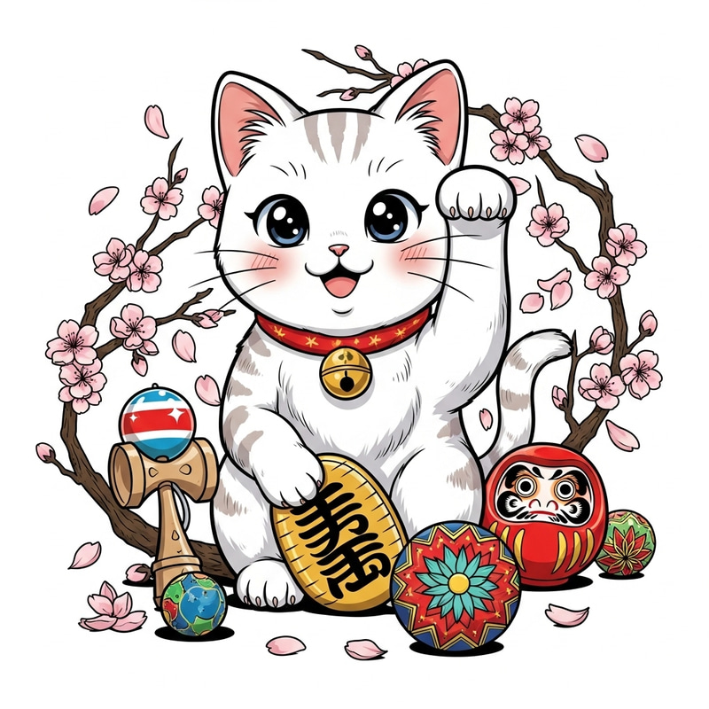 Charming Anime Maneki-neko Tattoo Design